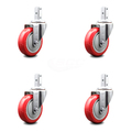 Service Caster 4 Inch Red Polyurethane Wheel Swivel 7/8 Inch Square Stem Caster Set SCC SCC-SQ20S414-PPUB-RED-78-4